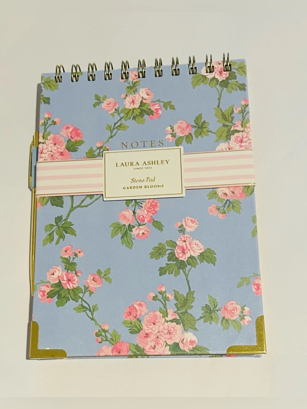 New Laura Ashley Floral Spiral Steno Pad  Gold Accents Gold Pen Vietnam